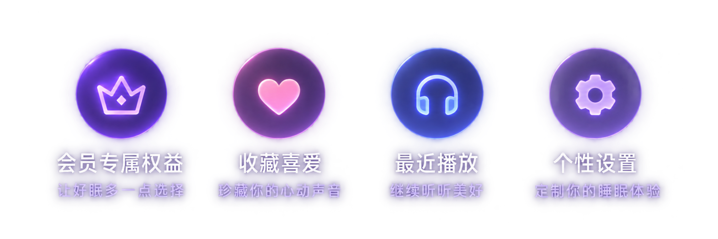 会员专属权益、收藏喜爱、最近播放、个性设置
